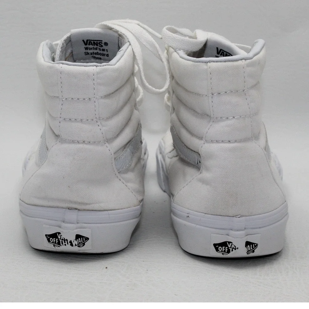 Vans Sk8-Hi High Top Sneakers White Canvas Leather Mens 5.5 Womens‎ 7.0 500714